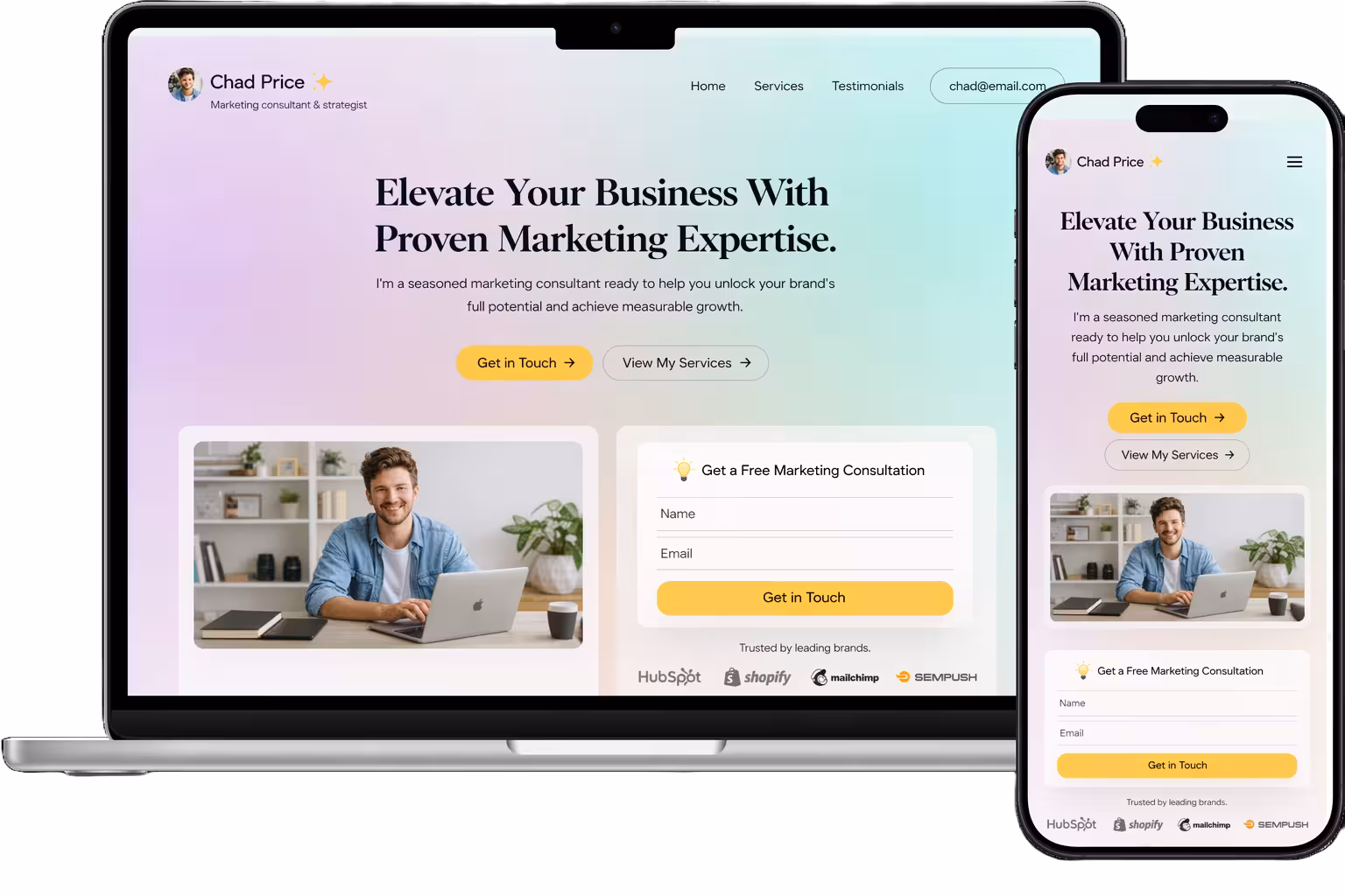 Website displayed on laptop and phone