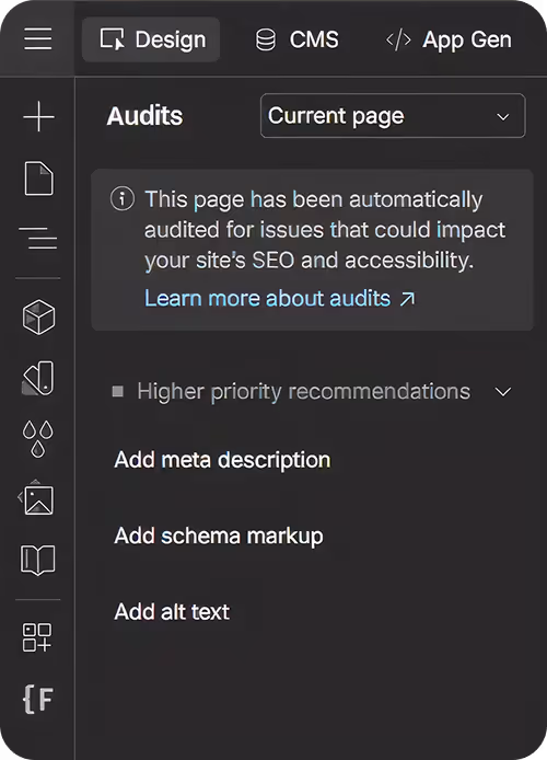 Website SEO audit panel