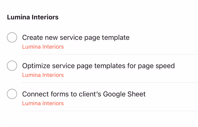 Website task checklist